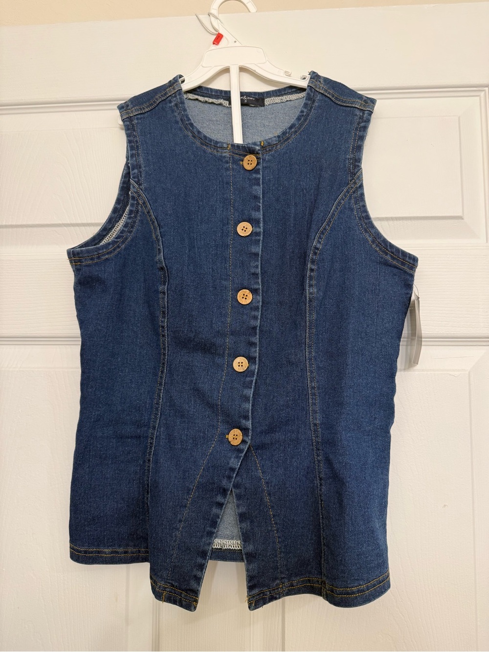 Girls' Sleeveless Denim Tank Top with Front Buttons - Blue